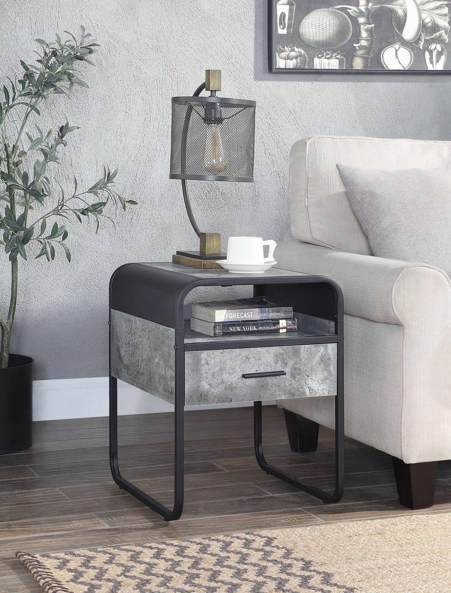 Raziela Black & Grey Synthetic Wood End Table with Drawer