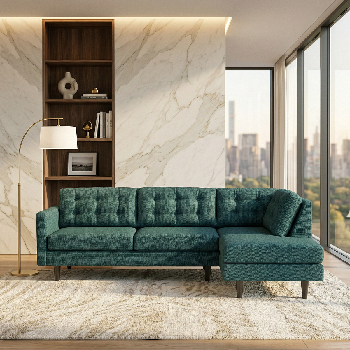 Talmadge Sectional Sofa – 120" L-Shaped, Made in USA - Velvet Antique Peacock - Velvet (3)
