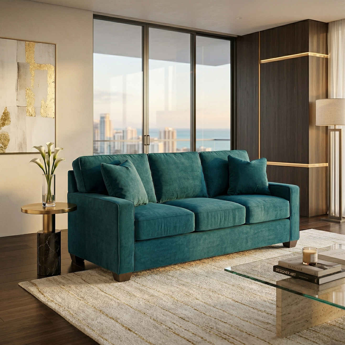 Clifford 2-Arm Sofa – Handcrafted in the USA, Custom Fabric Options - Hepburn Teal - Fabric (13)