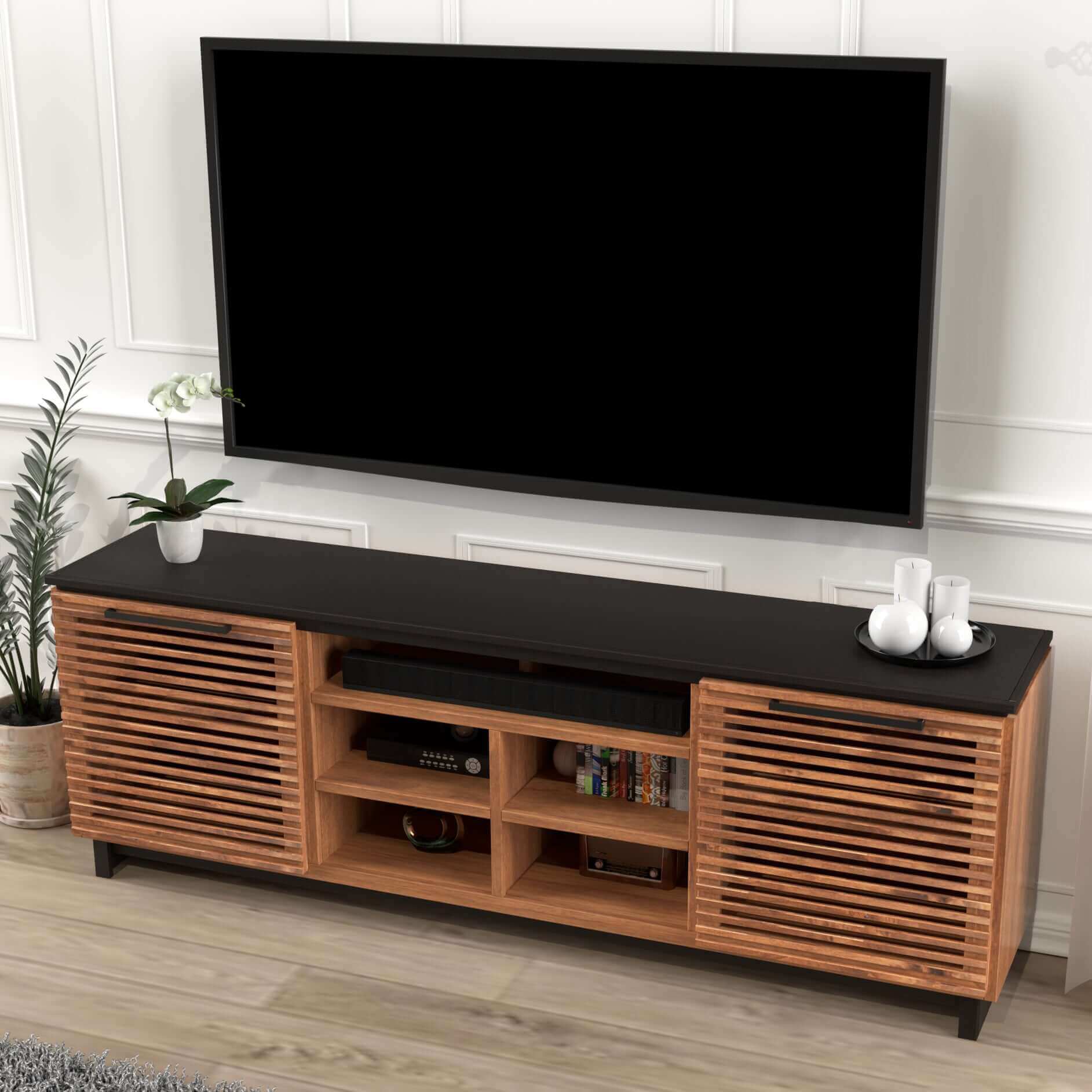 Graceland Solid Wood TV Stand Console, Black with Bourbon Finish 85" - Revel Sofa 