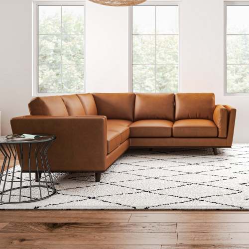 Erman MCM Genuine Leather Corner Sofa Sectional 89" – Mid-Century Modern Leather Sectional in a stylish living room setting.
