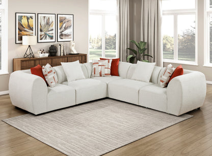 Saxon Beige Chenille 5-Piece Modular Sectional – 121.5" Corner Sectional Sofa with 8 Pillows