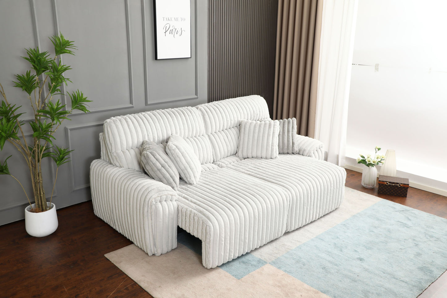 Jaya Light Gray Corduroy Sleeper Sofa – 94"W Sleeper Sofa