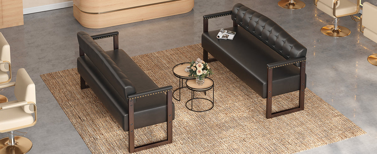 Ludlow Button-Tufted Faux Leather Bench Set