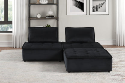 Anna Black Velvet Ottoman – 80" Ottoman