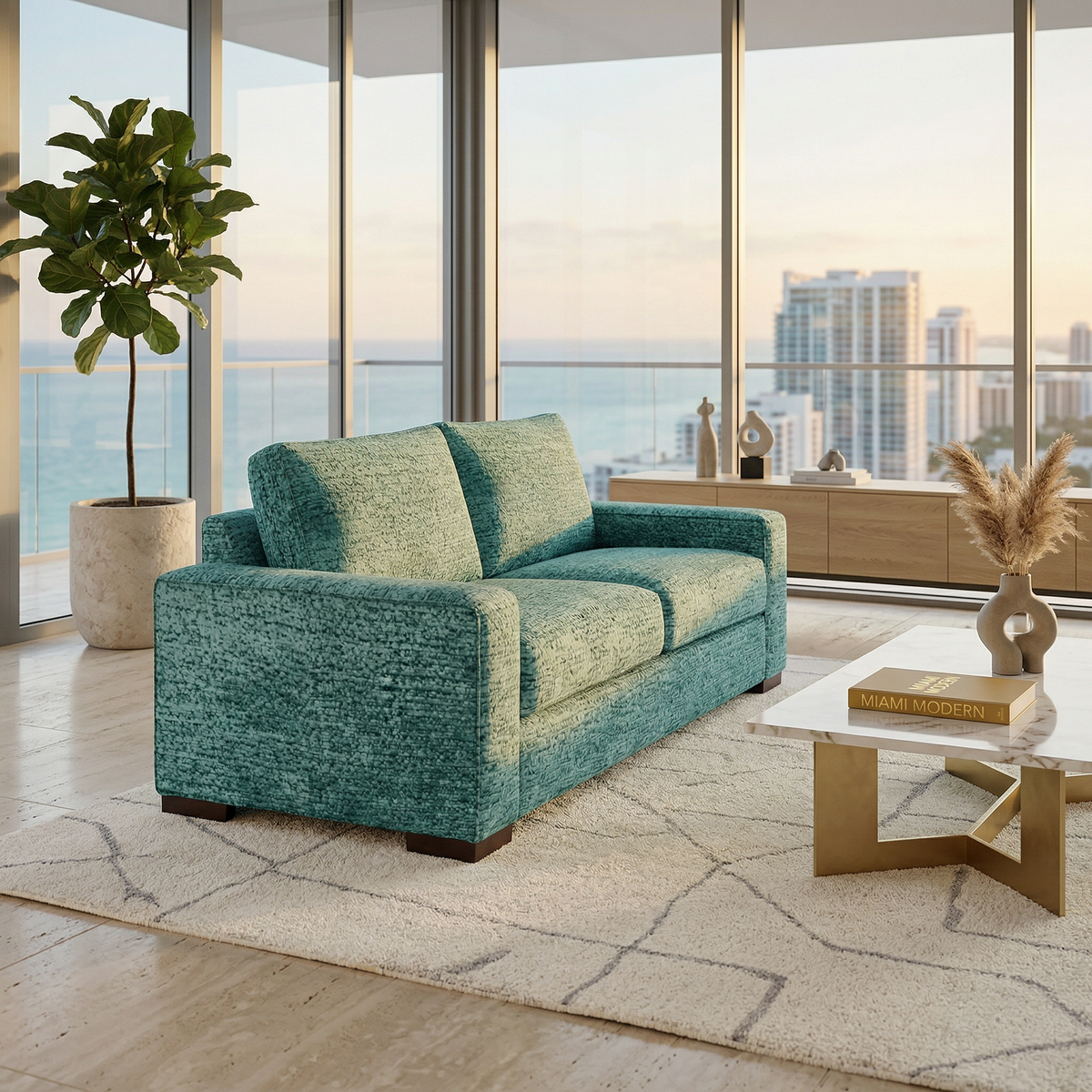 Modena Sofa 92" – Made in USA Square-Arm Sofa (7 Fabrics) - Hepburn Emerald - Fabric (3)