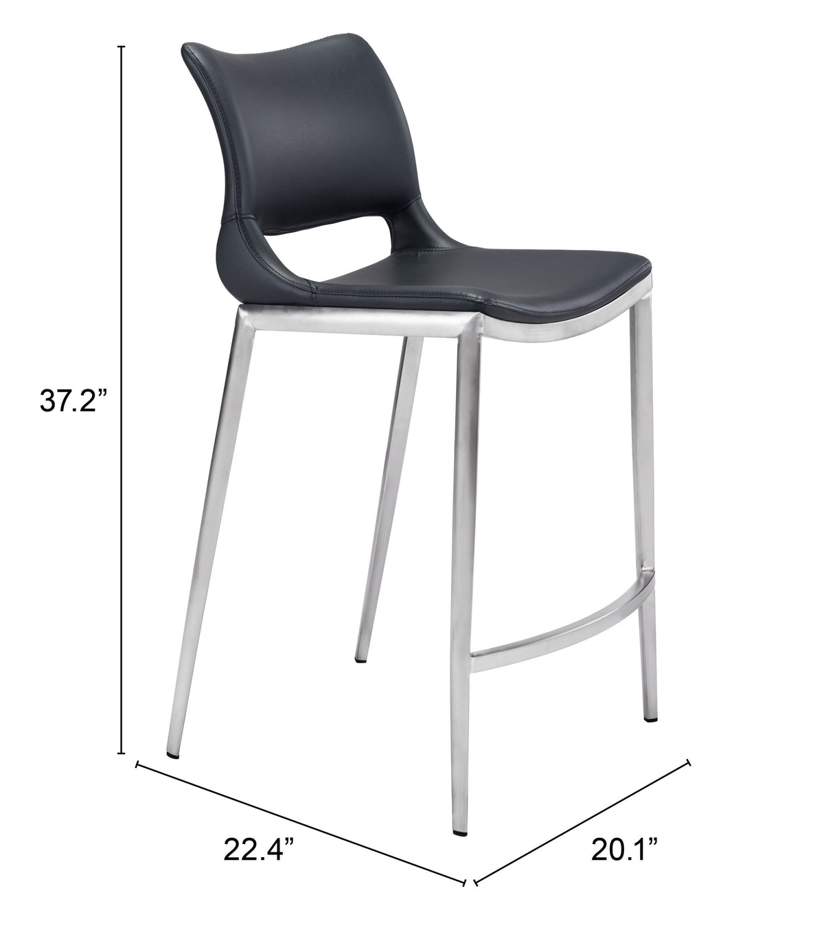 Ace Counter Stool (Set of 2) in Black & Silver