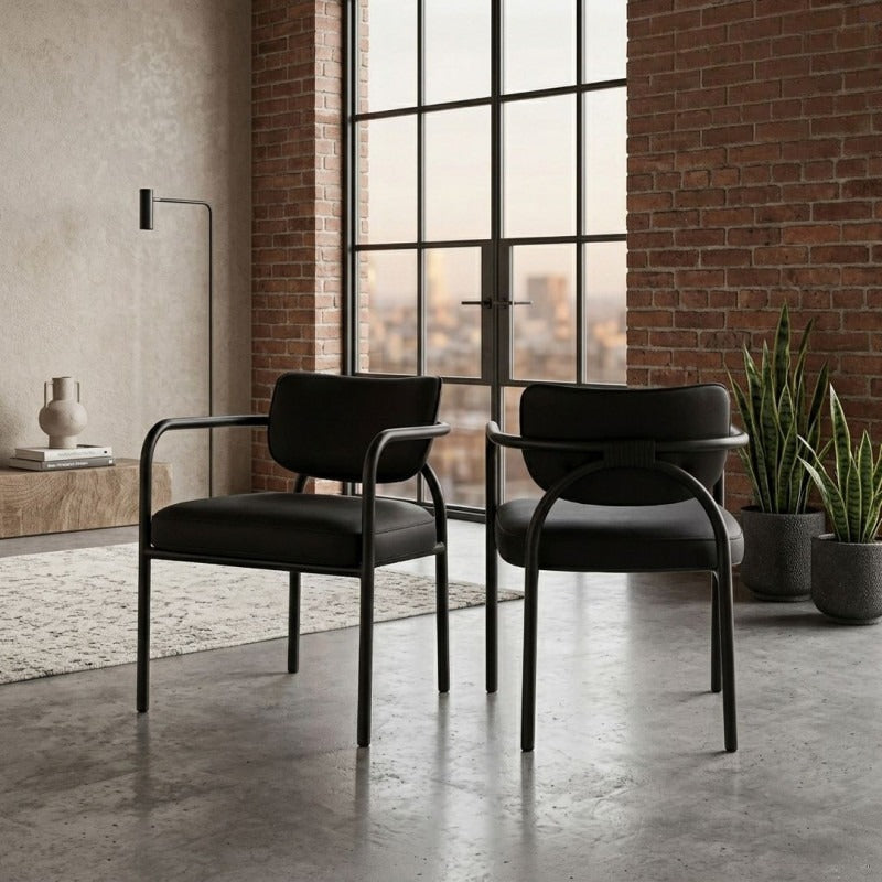 Orson Ink Blue Upholstered Dining Chair – 24" Black Iron Frame Armchair (Set of 2)
