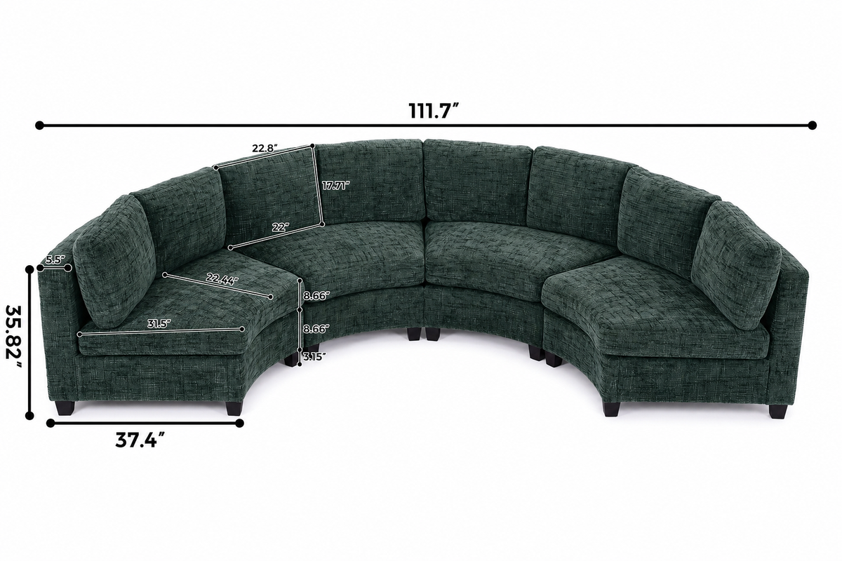Rosalind Chenille Curved Modular Sectional – 4-Seat Sofa - Green (13)