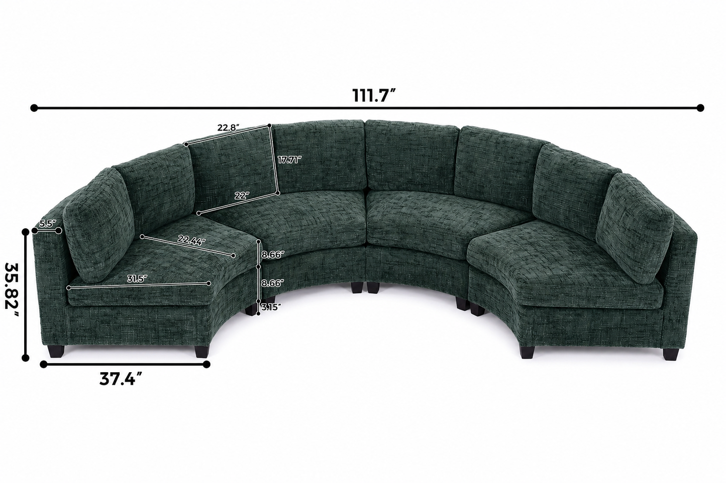 Rosalind Chenille Curved Modular Sectional – 4-Seat Sofa - Green (13)