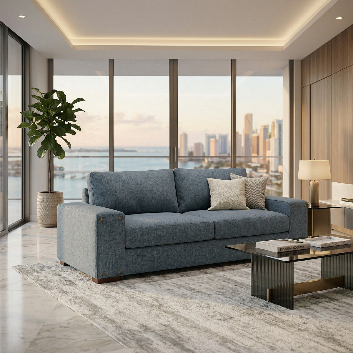 Modena Sofa 92" – Made in USA Square-Arm Sofa (7 Fabrics) - Leslie Peacock - Fabric (1)