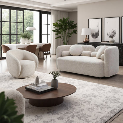 Oleander Boucle Japandi Loveseat & Swivel Chair Set – 69" 2-Piece Living Room Set