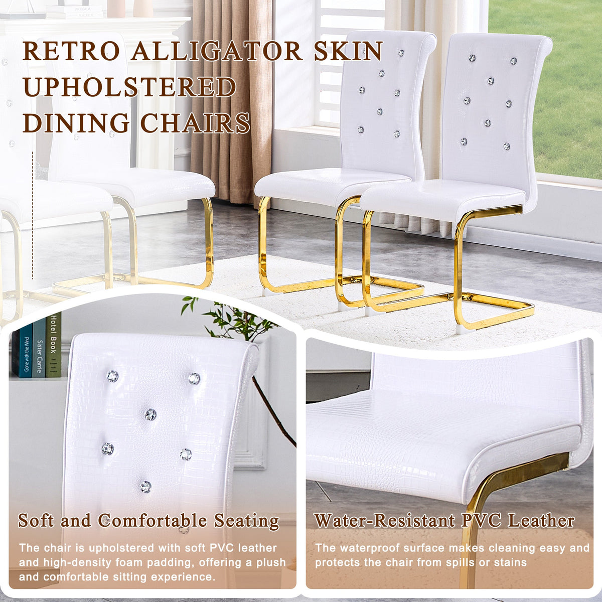 Kinsey White, Gold Legs, Set of 4