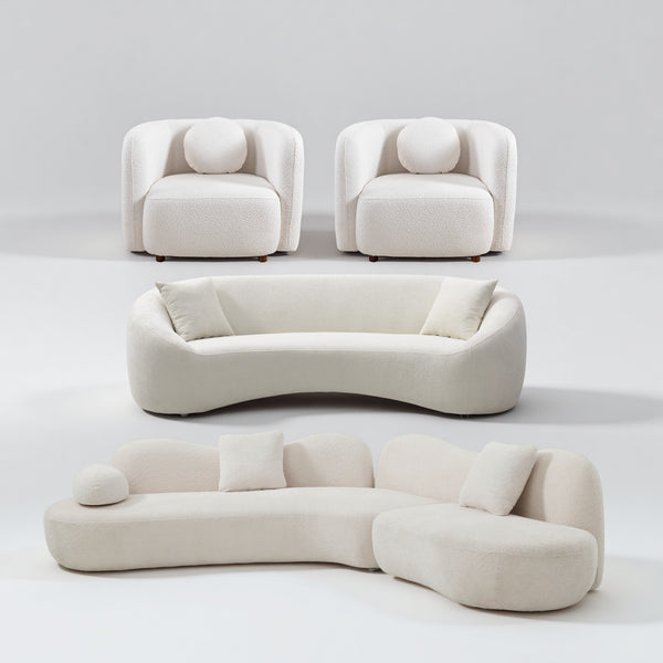 Perrine White Boucle Curved Modular Sofa – 128