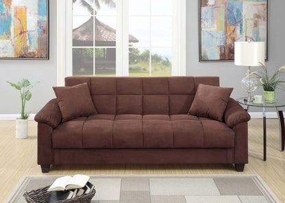 Fenn Microfiber Adjustable Storage Sofa – 84" Chocolate Convertible Futon with Pillows