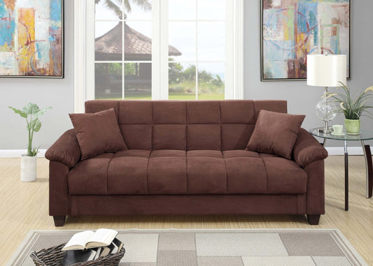 Fenn Microfiber Adjustable Storage Sofa – 84" Chocolate Convertible Futon with Pillows