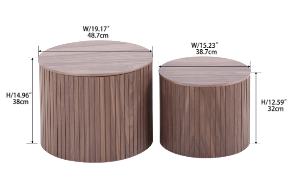 Handcrafted MDF Round Accent Table Set (2-Piece) – Nesting Side Tables with Storage (2 Colors) dimensions.