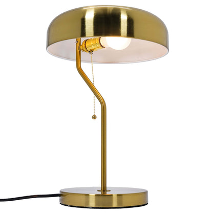 Pierce Gold Metal Drum Shade Table Lamp – 17" Bedside Nightstand Lamp with White Interior