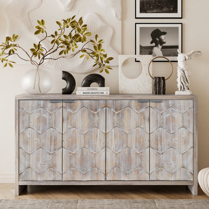 Accent Cabinet Farmhouse Style 4 Door Wooden Cabinet Sideboard Buffet Server Cabinet Storage Cabinet, Entryway, Hallway
