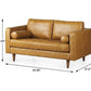 65" Modern Tan Leather Sofa with Solid Wood Legs & Pillow Top Arms