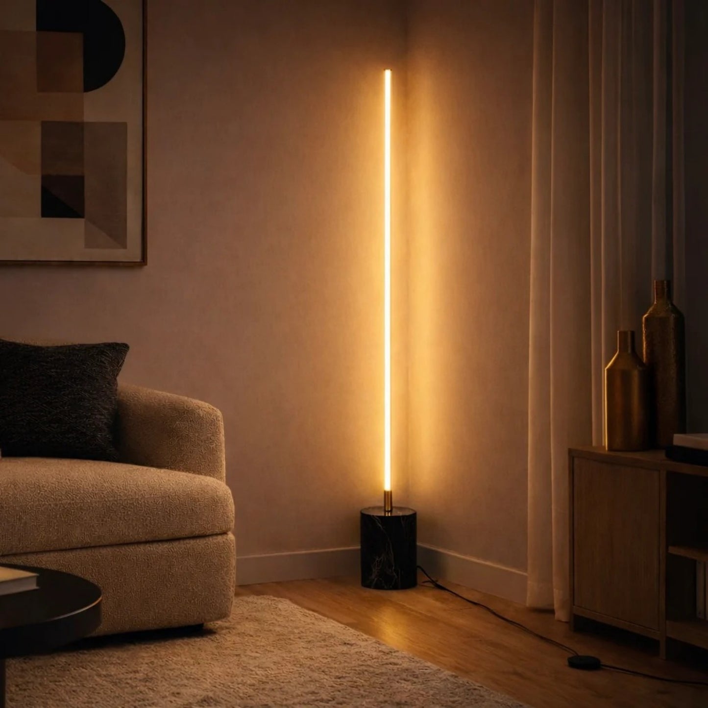 Prism Brassed Gold Faux Marble Base LED Floor Lamp – 64" Tube Floor Lamp