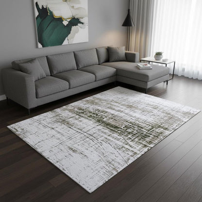 White Gray And Green Abstract Washable Area Rug With UV Protection Area Rug | 9' x 13'