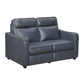 Haddon power reclining sofa and loveseat set in navy faux leather