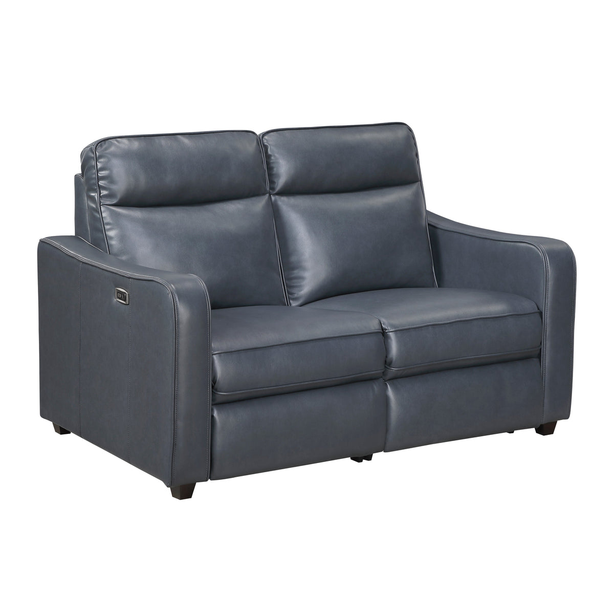 Haddon power reclining sofa, loveseat and chair set in navy faux leather