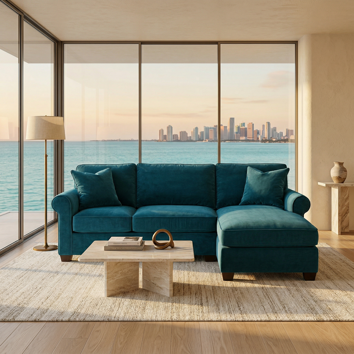 Irlanda Upholstered L-Shaped Sectional – 120" Made-in-USA Sectional Sofa - Velvet Antique Peacock - Velvet (9)