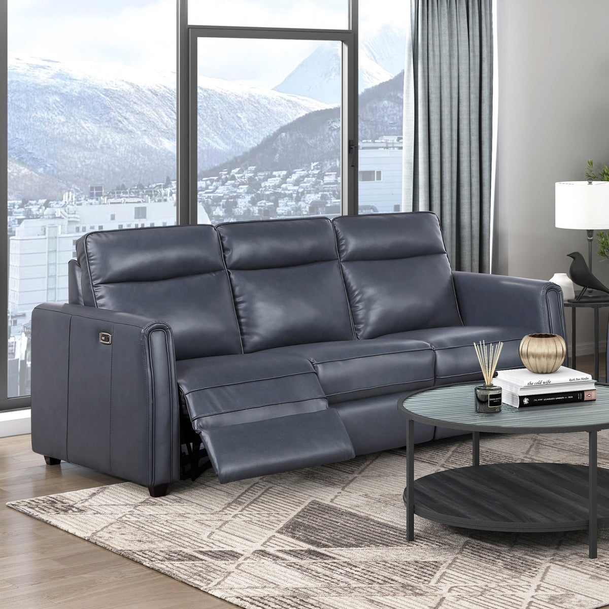 Ardley Navy Faux Leather Power Reclining Sofa Set