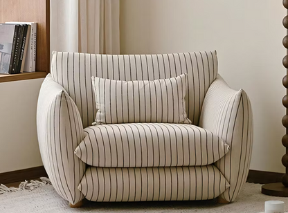 Morwen Beige Striped Lounge Chair – Curved-Arm Accent Armchair