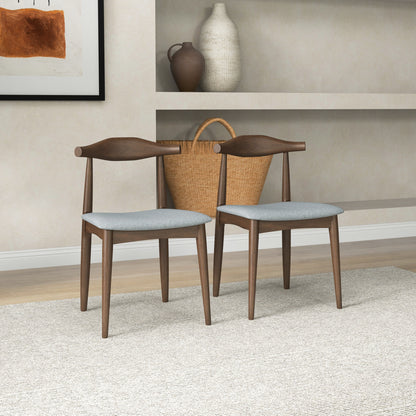 Destiny Gray Fabric Dining Chair – 29.5" Mid-Century Walnut-Leg Dining Chairs (Set of 2)