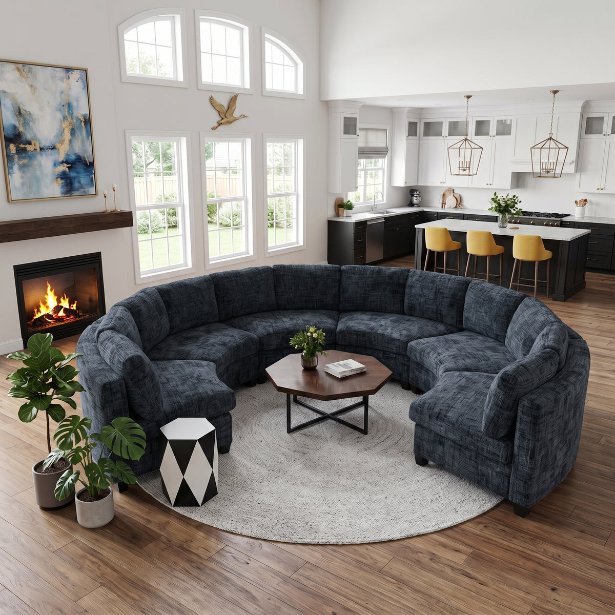 Harlan Curved Modular Sectional Sofa – Chenille, Solid Wood Frame, 4 Colors - Black (1)
