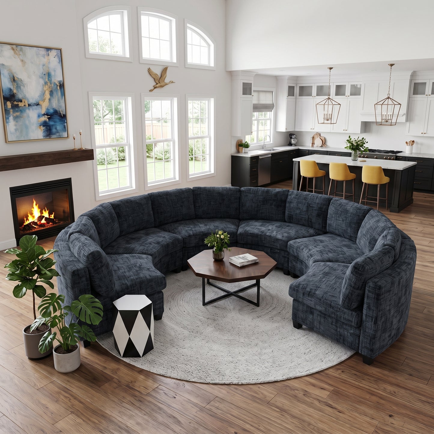 Harlan Curved Modular Sectional Sofa – Chenille, Solid Wood Frame, 4 Colors - Black (1)