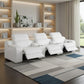 129" White Italian Leather Reclining USB Sofa in a modern living room setting with elegant decor.
