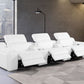 129" White Italian Leather Reclining USB Sofa in elegant living room setting with modern decor.