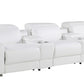 129" White Italian Leather Reclining USB Sofa in luxurious soft leather, perfect for comfortable lounging.