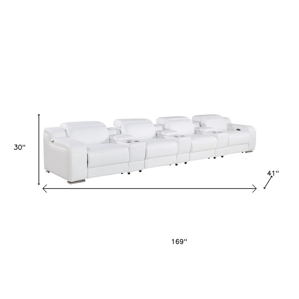 169" Italian Leather Power Reclining Sofa with USB Charging | Oversized Luxury Recliner