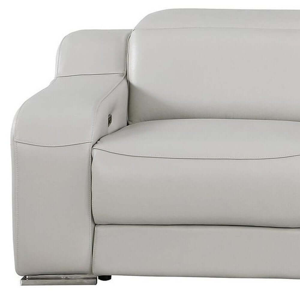 103" Italian Leather Reclining USB Sofa | Power Recliner Couch close-up of armrest design and premium leather upholstery.