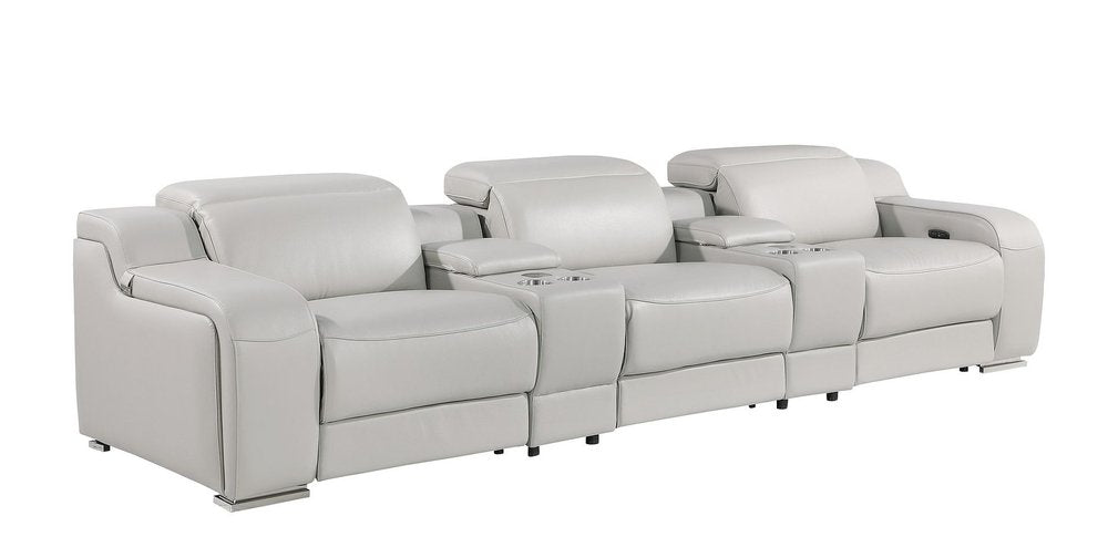 129" White Italian Leather Reclining USB Sofa - luxurious design with soft leather and built-in USB for comfort