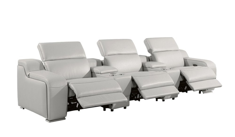 129" White Italian Leather Reclining USB Sofa showcasing a luxurious design with reclining features and premium leather.
