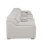 129" White Italian Leather Reclining USB Sofa side view with soft leather and reclining features.
