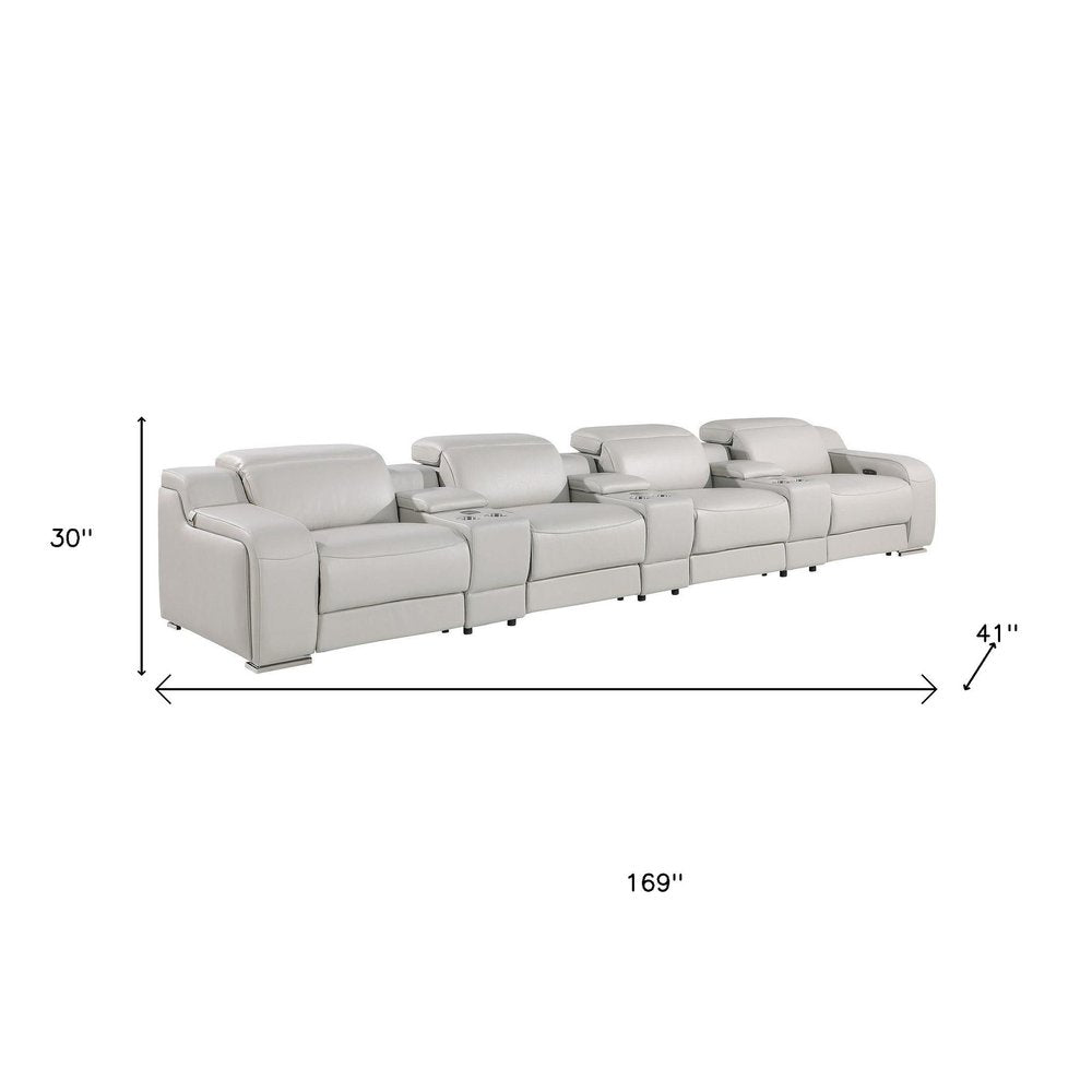 169" Italian Leather Power Reclining Sofa with USB Charging | Oversized Luxury Recliner