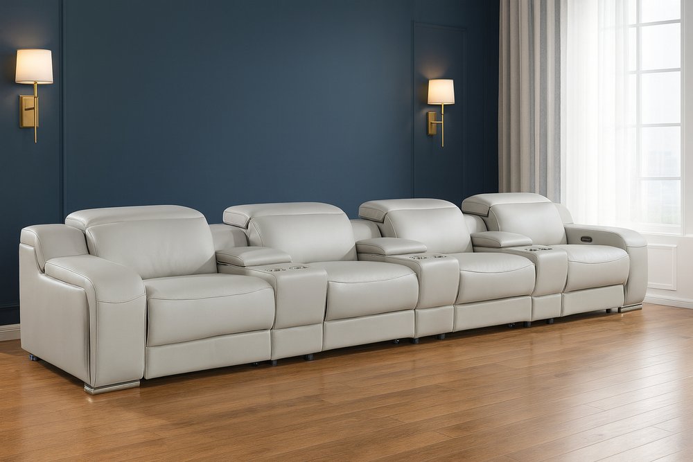 169" Italian Leather Power Reclining Sofa with USB Charging | Oversized Luxury Recliner