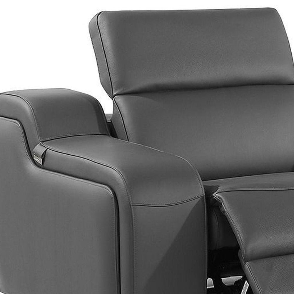 Close-up of the 129" White Italian Leather Reclining USB Sofa showcasing luxurious leather and comfortable design.