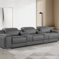 129" White Italian Leather Reclining USB Sofa in a modern living room setting, featuring plush seating and sleek design.