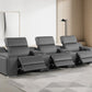 129" White Italian Leather Reclining USB Sofa in a modern living room setting with natural light.