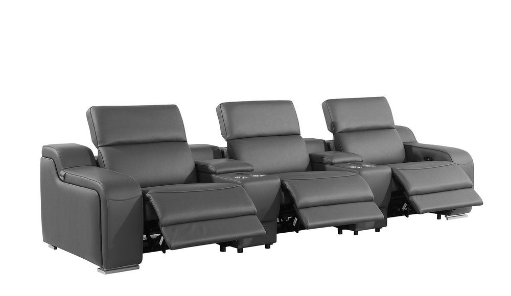 129" White Italian Leather Reclining USB Sofa in a luxurious design, featuring three reclining seats and elegant upholstery.