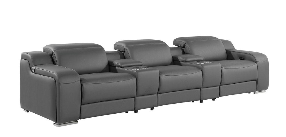 129" White Italian Leather Reclining USB Sofa featuring plush seating and modern design for ultimate comfort.