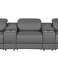 129" White Italian Leather Reclining USB Sofa in sleek gray leather with cup holders and a modern design.